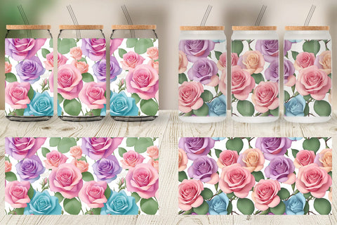 Glass Can Wrap Roses Flowers Pattern Sublimation artnoy 