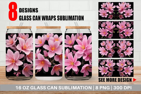 Glass Can Wrap Sakura Flowers Dark Sublimation artnoy 