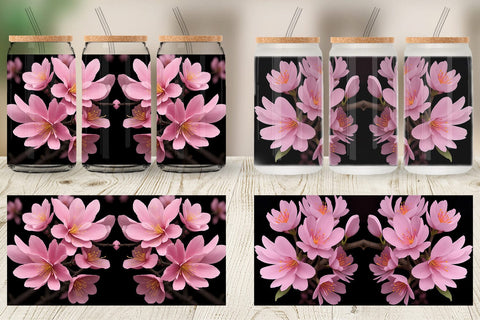 Glass Can Wrap Sakura Flowers Dark Sublimation artnoy 