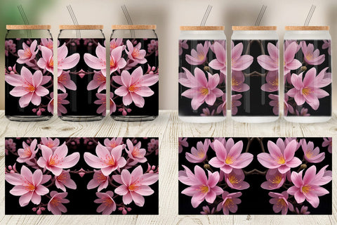 Glass Can Wrap Sakura Flowers Dark Sublimation artnoy 
