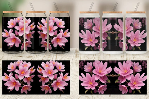 Glass Can Wrap Sakura Flowers Dark Sublimation artnoy 