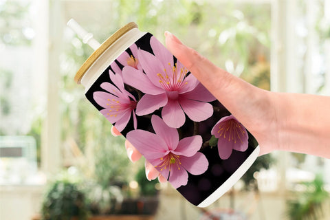 Glass Can Wrap Sakura Flowers Dark Sublimation artnoy 
