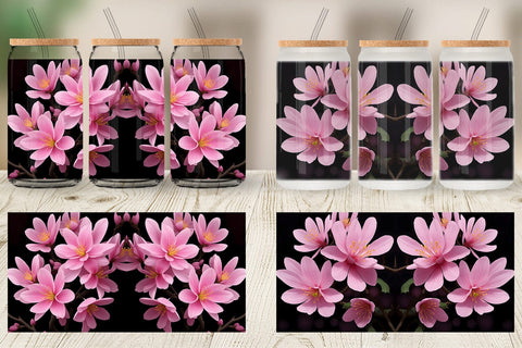 Glass Can Wrap Sakura Flowers Dark Sublimation artnoy 