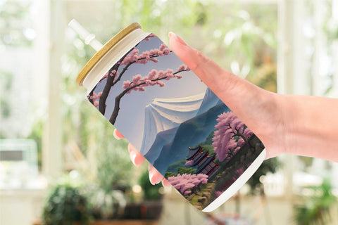Glass Can Wrap Sakura Trees Mount Fuji Sublimation artnoy 