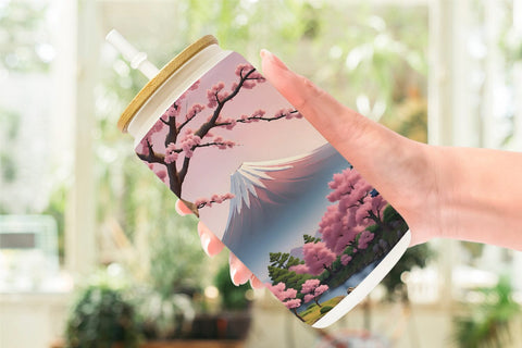 Glass Can Wrap Sakura Trees Mount Fuji Sublimation artnoy 