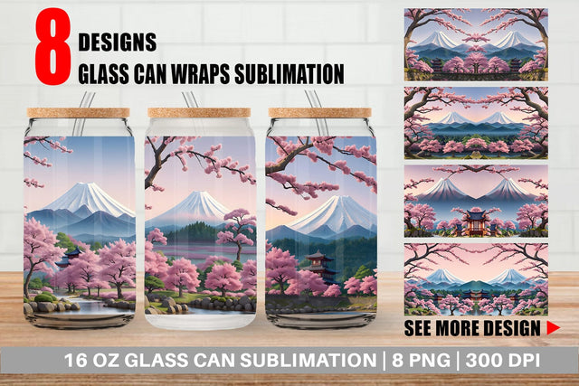 Glass Can Wrap Sakura Trees Mount Fuji Sublimation artnoy 