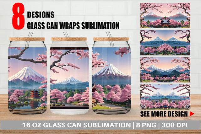 Glass Can Wrap Sakura Trees Mount Fuji Sublimation artnoy 