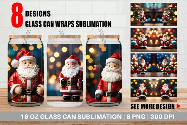 Glass Can Wrap Santa Doll Christmas Sublimation artnoy 