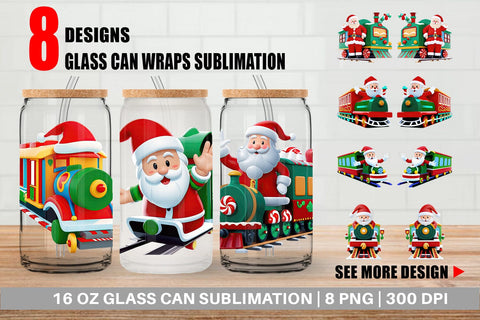 Glass Can Wrap Santa Train Sublimation artnoy 
