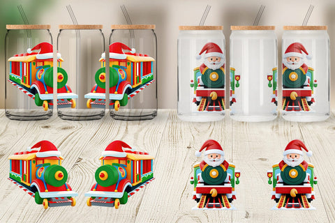 Glass Can Wrap Santa Train Sublimation artnoy 