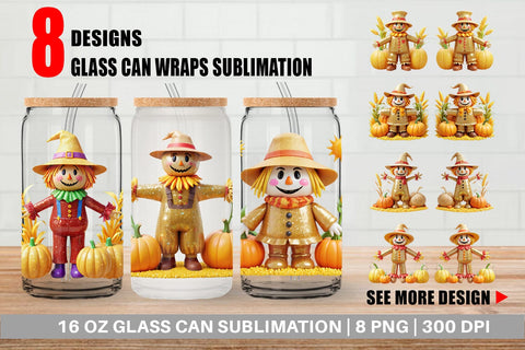 Glass Can Wrap Scarecrow Festive Sublimation artnoy 