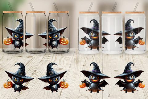 Glass Can Wrap Scary Little Bat Sticker Sublimation artnoy 