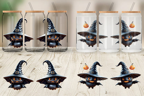 Glass Can Wrap Scary Little Bat Sticker Sublimation artnoy 