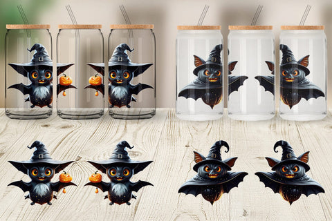 Glass Can Wrap Scary Little Bat Sticker Sublimation artnoy 