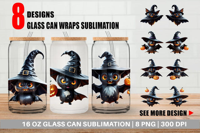 Glass Can Wrap Scary Little Bat Sticker Sublimation artnoy 