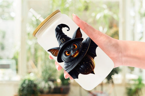 Glass Can Wrap Scary Little Bat Sticker Sublimation artnoy 