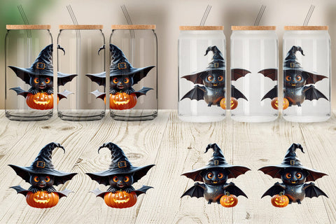 Glass Can Wrap Scary Little Bat Sticker Sublimation artnoy 