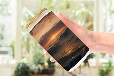 Glass Can Wrap Sea Sunset Landscape Sublimation artnoy 