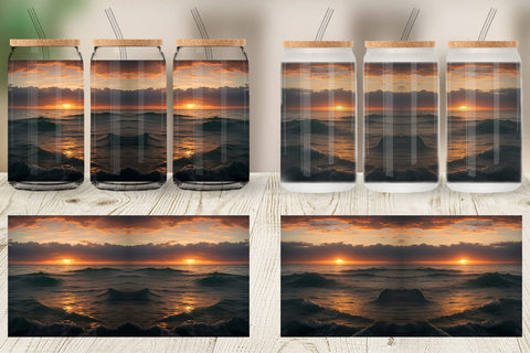 Glass Can Wrap Sea Sunset Landscape Sublimation artnoy 