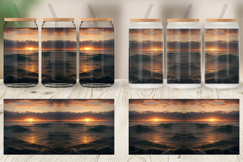 Glass Can Wrap Sea Sunset Landscape Sublimation artnoy 