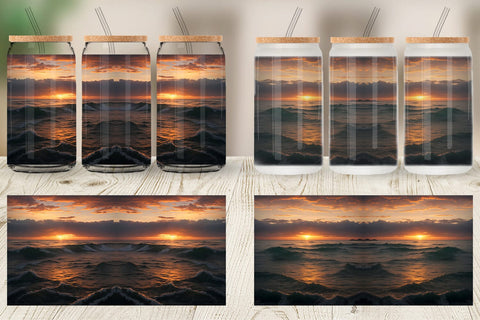 Glass Can Wrap Sea Sunset Landscape Sublimation artnoy 