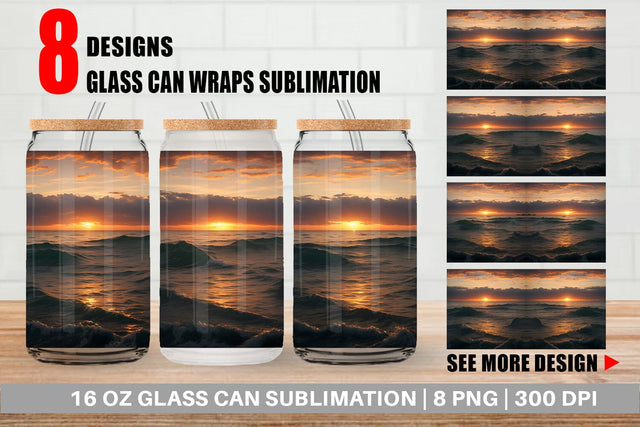 Glass Can Wrap Sea Sunset Landscape Sublimation artnoy 