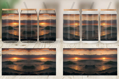 Glass Can Wrap Sea Sunset Landscape Sublimation artnoy 