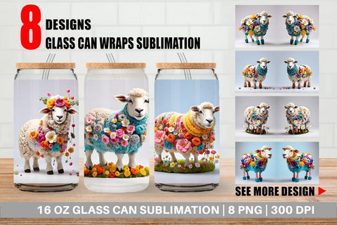 Glass Can Wrap Sheep Easter Embroidery Sublimation artnoy 