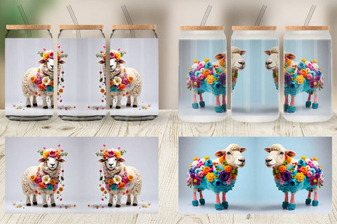 Glass Can Wrap Sheep Easter Embroidery Sublimation artnoy 