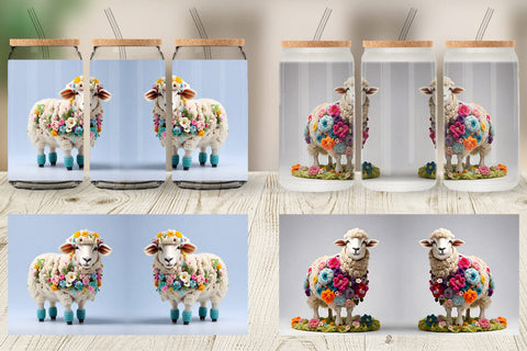 Glass Can Wrap Sheep Easter Embroidery Sublimation artnoy 