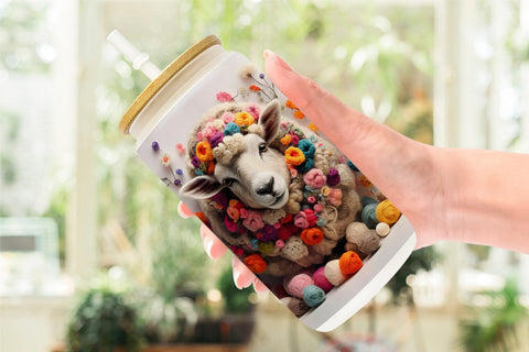 Glass Can Wrap Sheep Easter Embroidery Sublimation artnoy 