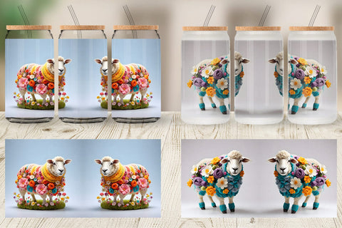Glass Can Wrap Sheep Easter Embroidery Sublimation artnoy 
