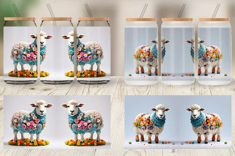 Glass Can Wrap Sheep Easter Embroidery Sublimation artnoy 