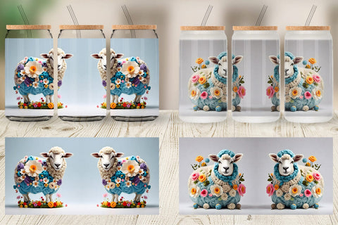 Glass Can Wrap Sheep Easter Embroidery Sublimation artnoy 