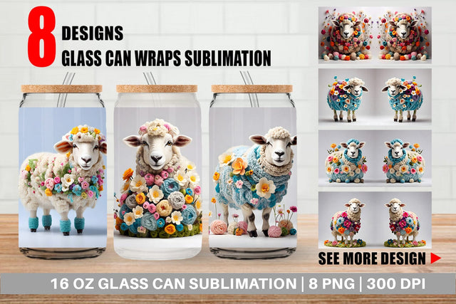 Glass Can Wrap Sheep Easter Embroidery Sublimation artnoy 