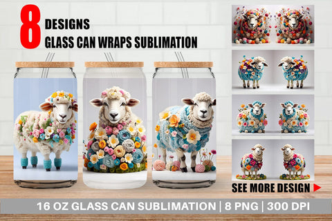 Glass Can Wrap Sheep Easter Embroidery Sublimation artnoy 