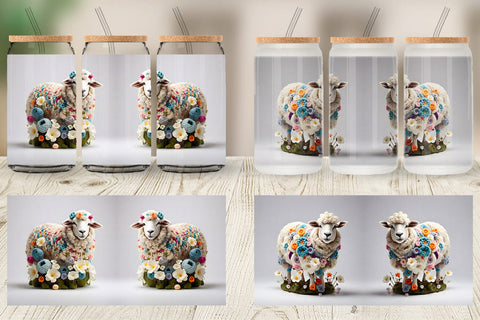 Glass Can Wrap Sheep Easter Embroidery Sublimation artnoy 