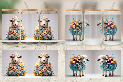 Glass Can Wrap Sheep Easter Embroidery Sublimation artnoy 