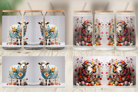 Glass Can Wrap Sheep Easter Embroidery Sublimation artnoy 