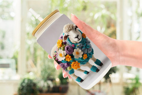 Glass Can Wrap Sheep Easter Embroidery Sublimation artnoy 