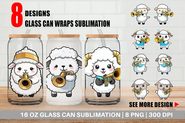 Glass Can Wrap Sheep New Year Sublimation artnoy 