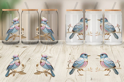 Glass Can Wrap Shiny Bird Sublimation artnoy 