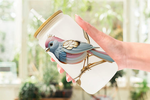 Glass Can Wrap Shiny Bird Sublimation artnoy 