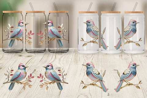 Glass Can Wrap Shiny Bird Sublimation artnoy 