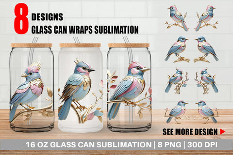 Glass Can Wrap Shiny Bird Sublimation artnoy 
