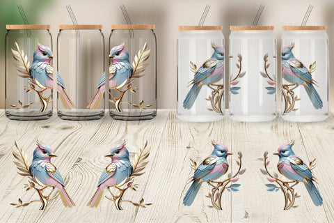 Glass Can Wrap Shiny Bird Sublimation artnoy 