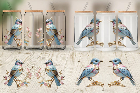Glass Can Wrap Shiny Bird Sublimation artnoy 