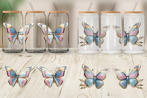 Glass Can Wrap Shiny Butterfly Sublimation artnoy 