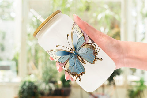Glass Can Wrap Shiny Butterfly Sublimation artnoy 