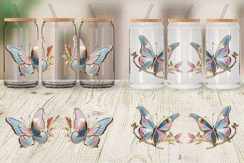 Glass Can Wrap Shiny Butterfly Sublimation artnoy 